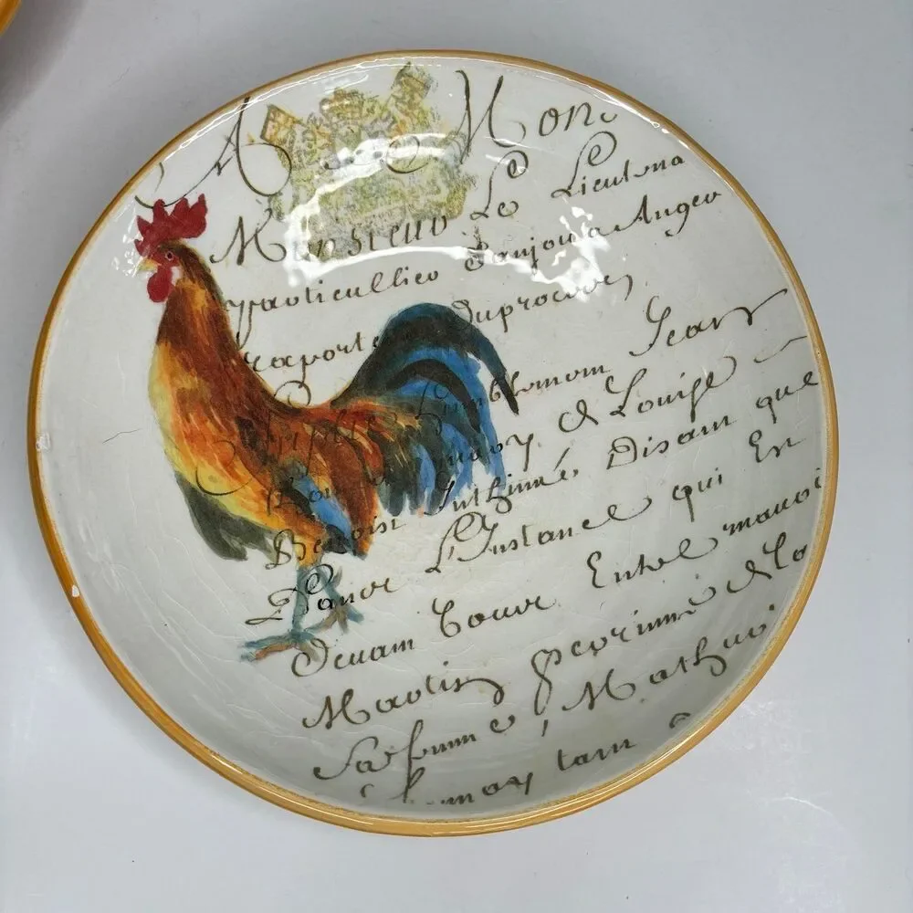 Williams Sonoma ROOSTER SCRIPT Pasta Bowls Made In Italy  10” Set Of 4